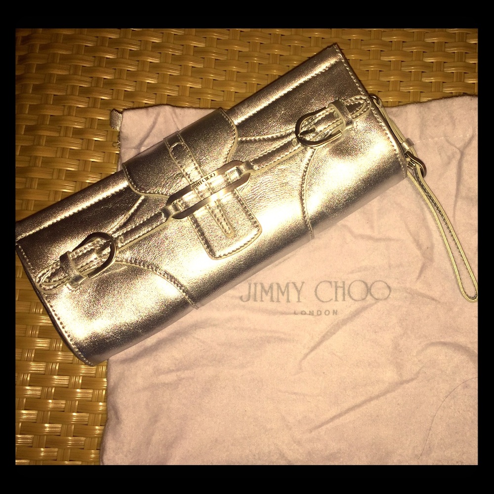 Jimmy Choo Metallic Silver Wristlet Clutch